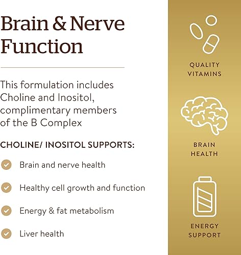 Vista 5 de Solgar Choline/Inositol 500 mg/500 mg, 100 Vegetable Capsules - Energy Metabolism, Liver Health, Essential for Brain & Nerve Function - Non-GMO