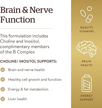 Solgar Choline/Inositol 500 mg/500 mg, 100 Vegetable Capsules - Energy Metabolism, Liver Health, Essential for Brain & Nerve Function - Non-GMO, Vegan, Kosher - 50 Servings