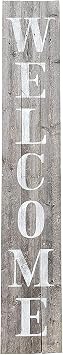 Rockin Wood Indoor Outdoor Welcome Sign 5 Foot Vertical Rustic Reclaimed Wood Farm House Style for Front Door or Porch, Grey with White Lettering