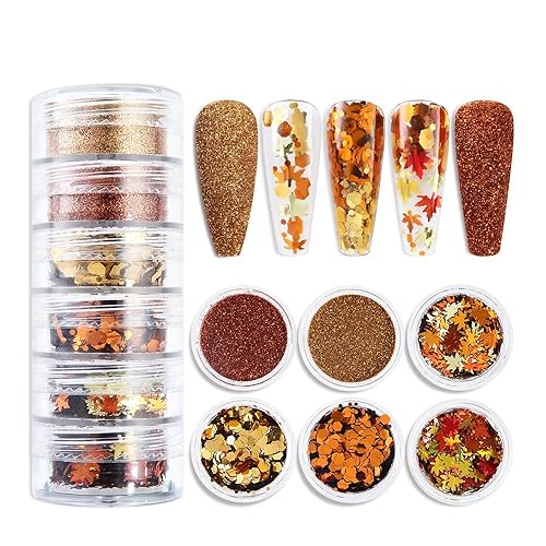 Golden Fall Nail Art Glitters Maple Leaf Nail Sequins, LPOODDNU