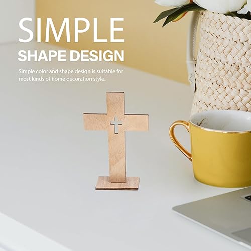 Miniatura 4 de SEWACC 20 cruces de madera para manualidades, pequeñas cruces de madera sin terminar, cruz católica de pie con bases, cruz de pared de madera con