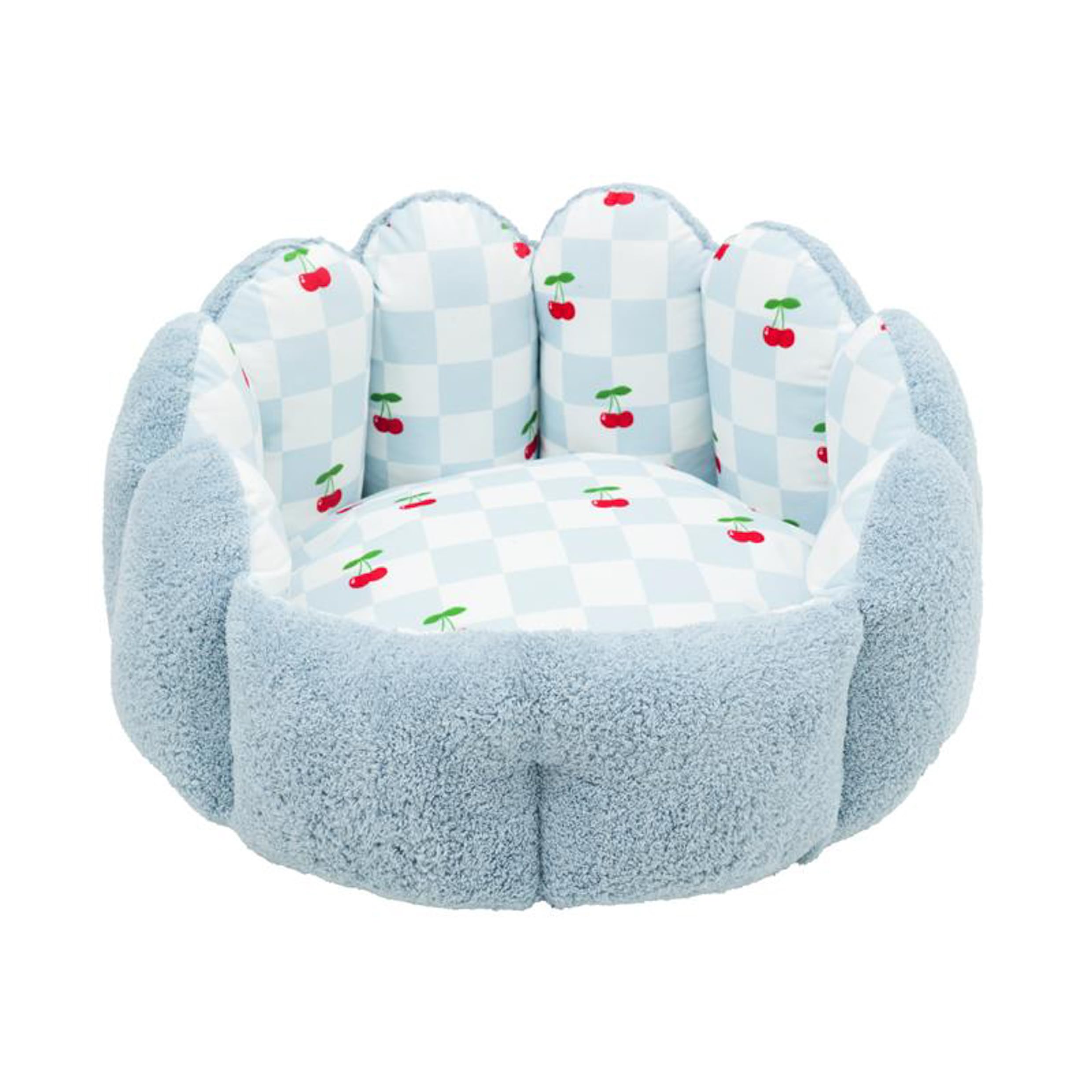 Rosewood Cama para Perros con Estampado de Cerezas Azules y Toalla, Cama Reversible para Mascotas para Perros pequeños y Cachorros, Terciopelo Suave y Tela de Toalla, Base Antideslizante, Funda