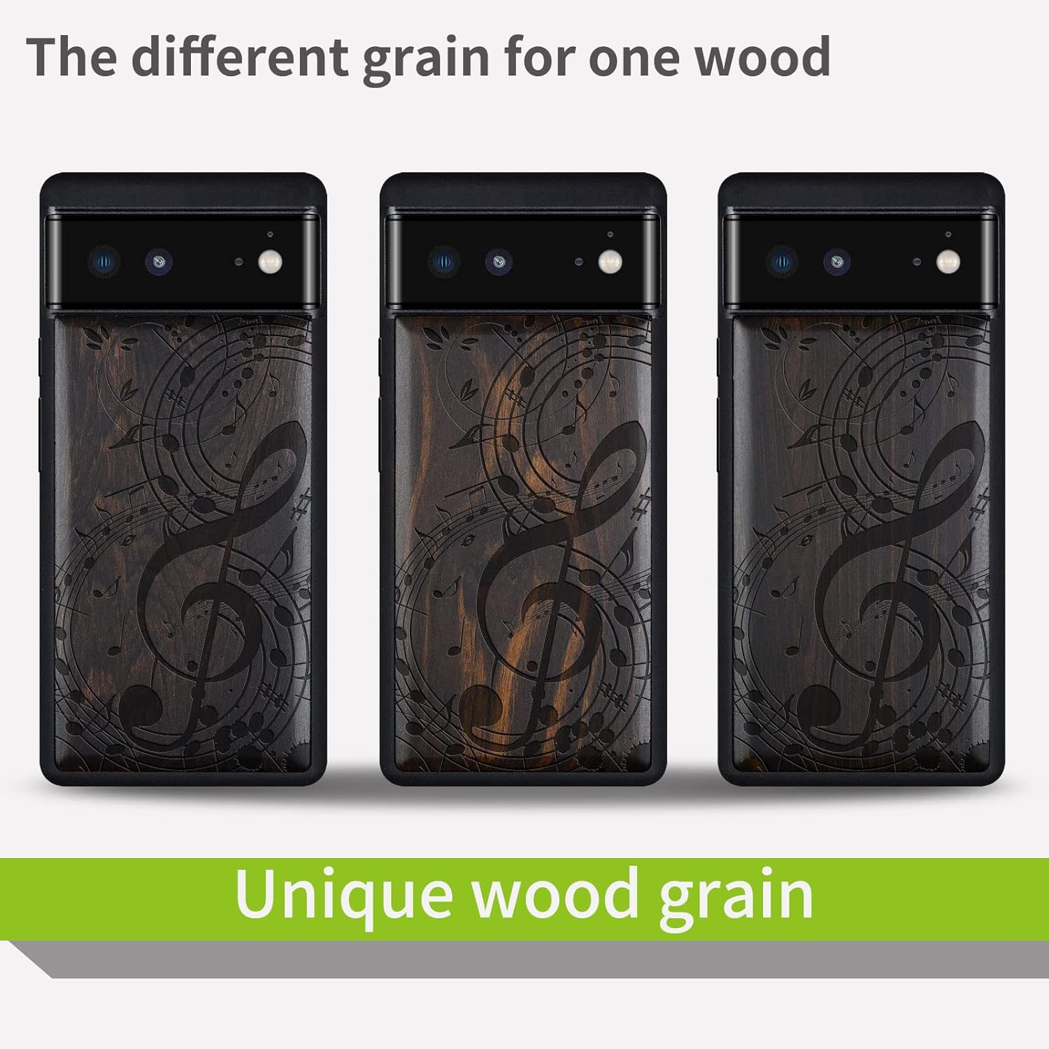 Carveit Wood Case for Pixel 6 Case [Hard Real Wood & Soft TPU] Shockproof Hybrid Protective Unique & Classy Wooden Cover Compatible with Google Pixel 6 (Musical Note Carving-Blackwood)