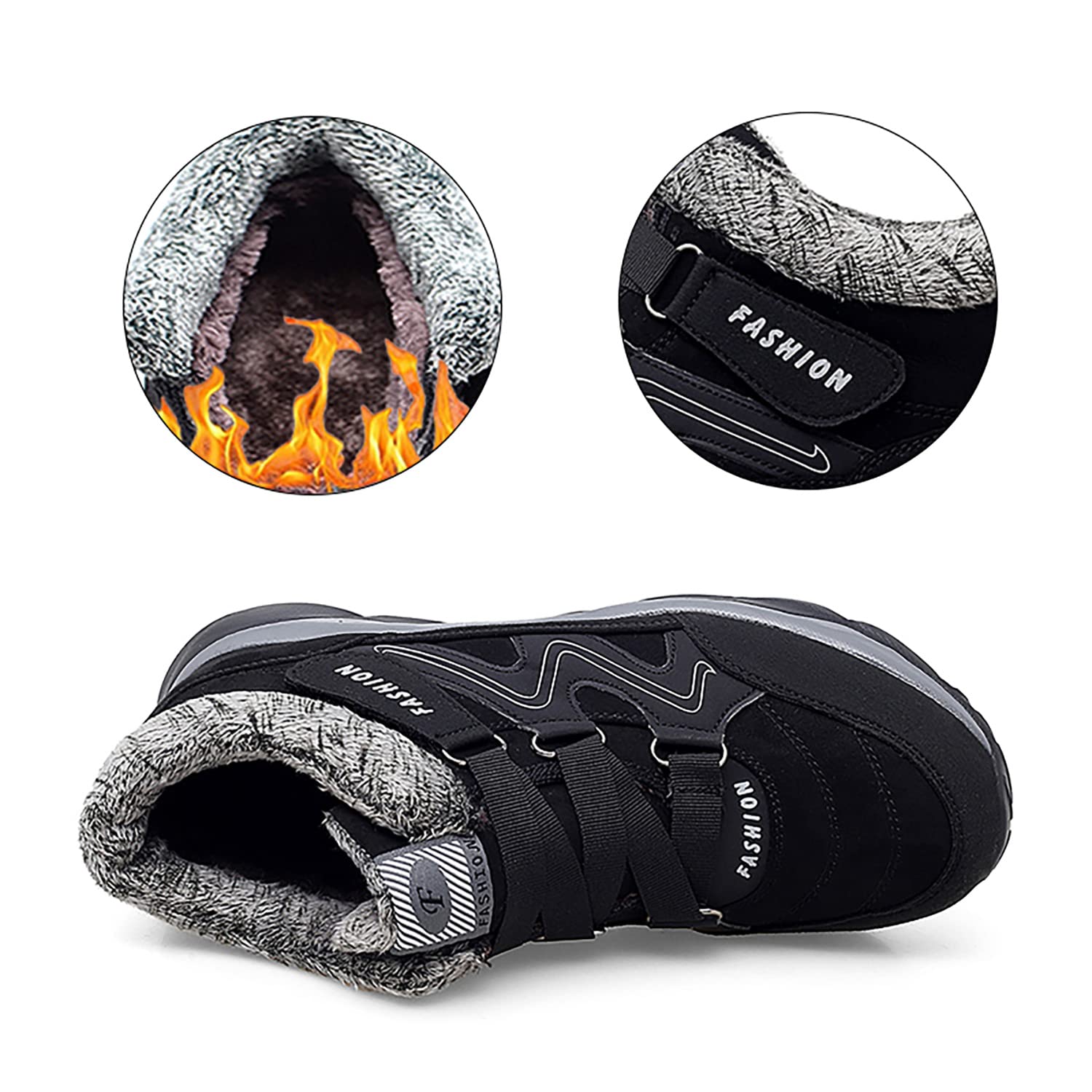 VARSKARC Women's Winter Thermal Villi Leather Platform Fashion high top Boots Non-Slip Hiking Boots