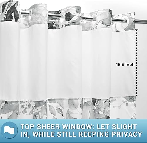 Miniatura 3 de Cortina de ducha sin gancho con forro a presión, cortina de ducha de eucalipto, forro interior lavable, impermeable, cortinas de ducha modernas con