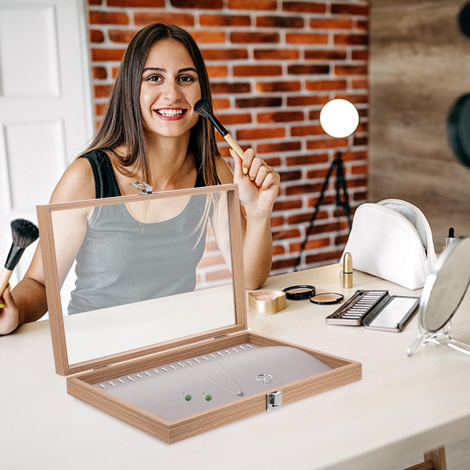 TEHAUX Madera Joyero 20 Compartimentos con Ventana Transparente, de Mesa