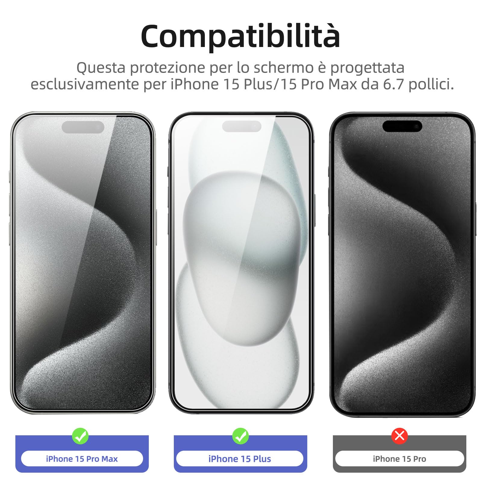 NEW'C 3 Pezzi, Vetro Temperato per iPhone 16 Plus, iPhone 15 Pro Max, iPhone 15 Plus (6,7 Pollici), Pellicola Prottetiva, Senza Bolle, Durezza 9H, 0,33mm Ultra Trasparente, Ultra Resistente