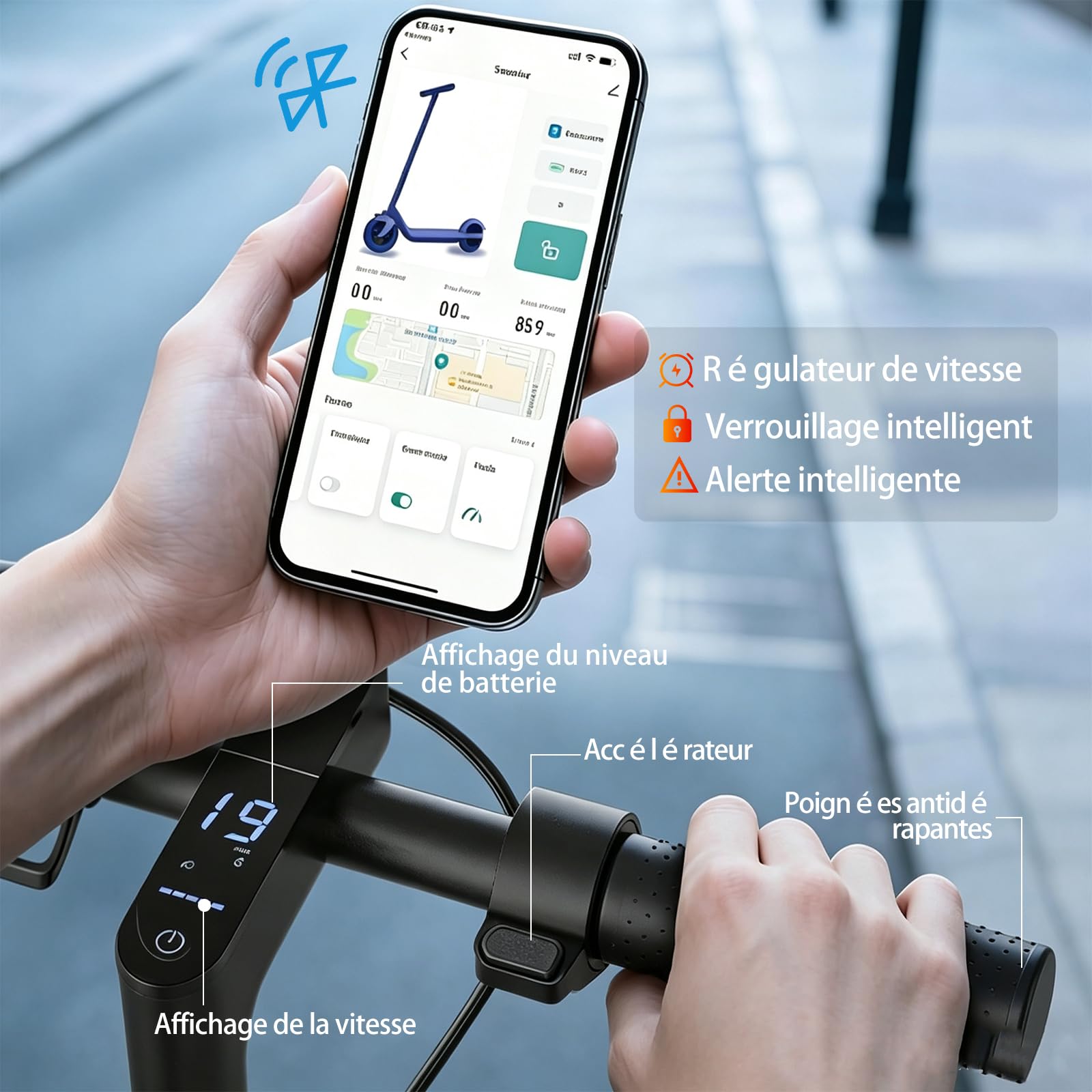 Trottinette Électrique Adulte, Autonomie 30 km,10'' Trottinette Electrique Pliable 350W Escooter, Batterie 7,5AH,Double Suspension & Double Frein APP, Ultra Legere trottinette electrique Charge 120 KG