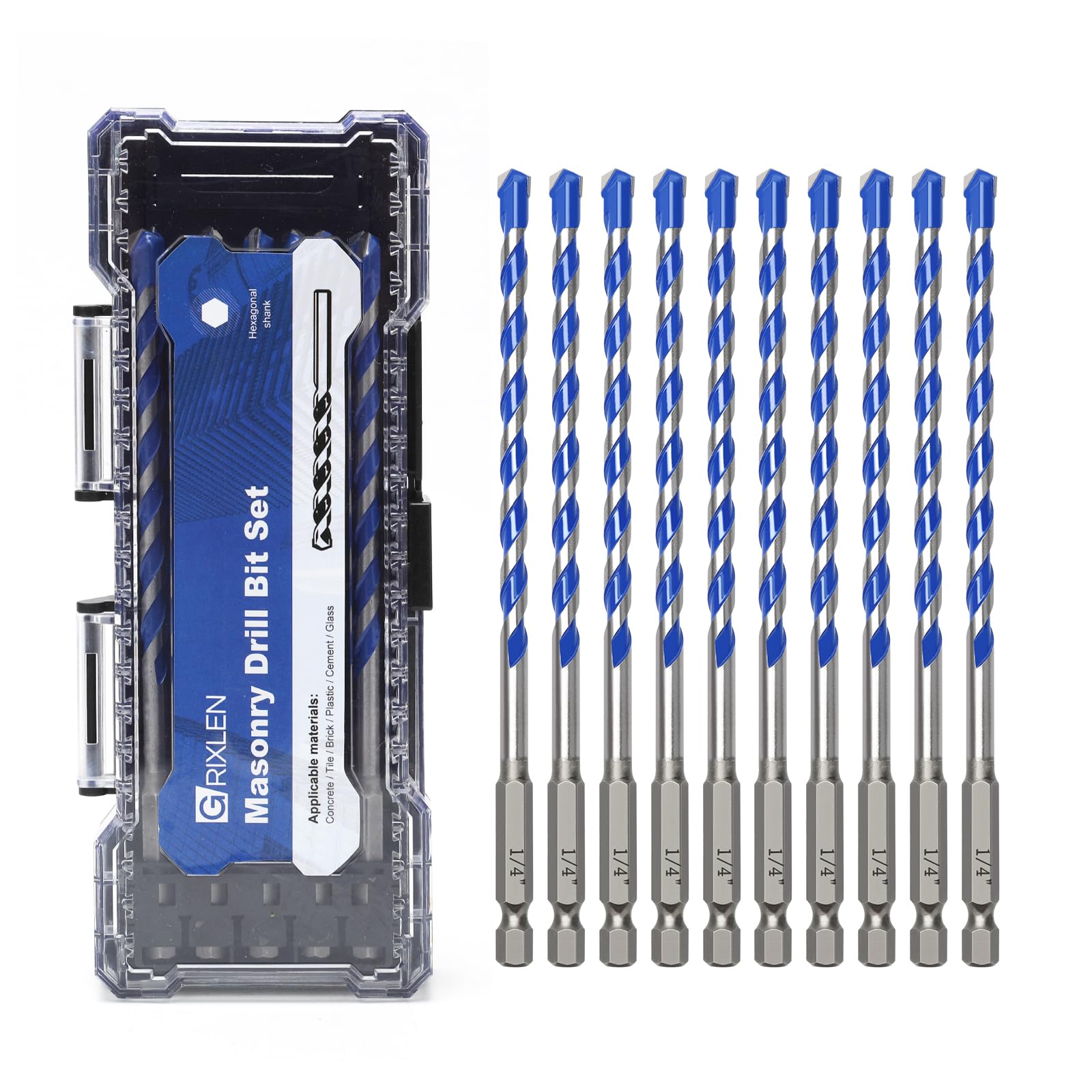 10 Pack 1/4 inch Concrete Drill Bit Set,Masonry Drill Bit Set with Hex Shank,Carbide Tip Drill Bits for Concrete, Cement, Tile,Brick, Plastic and