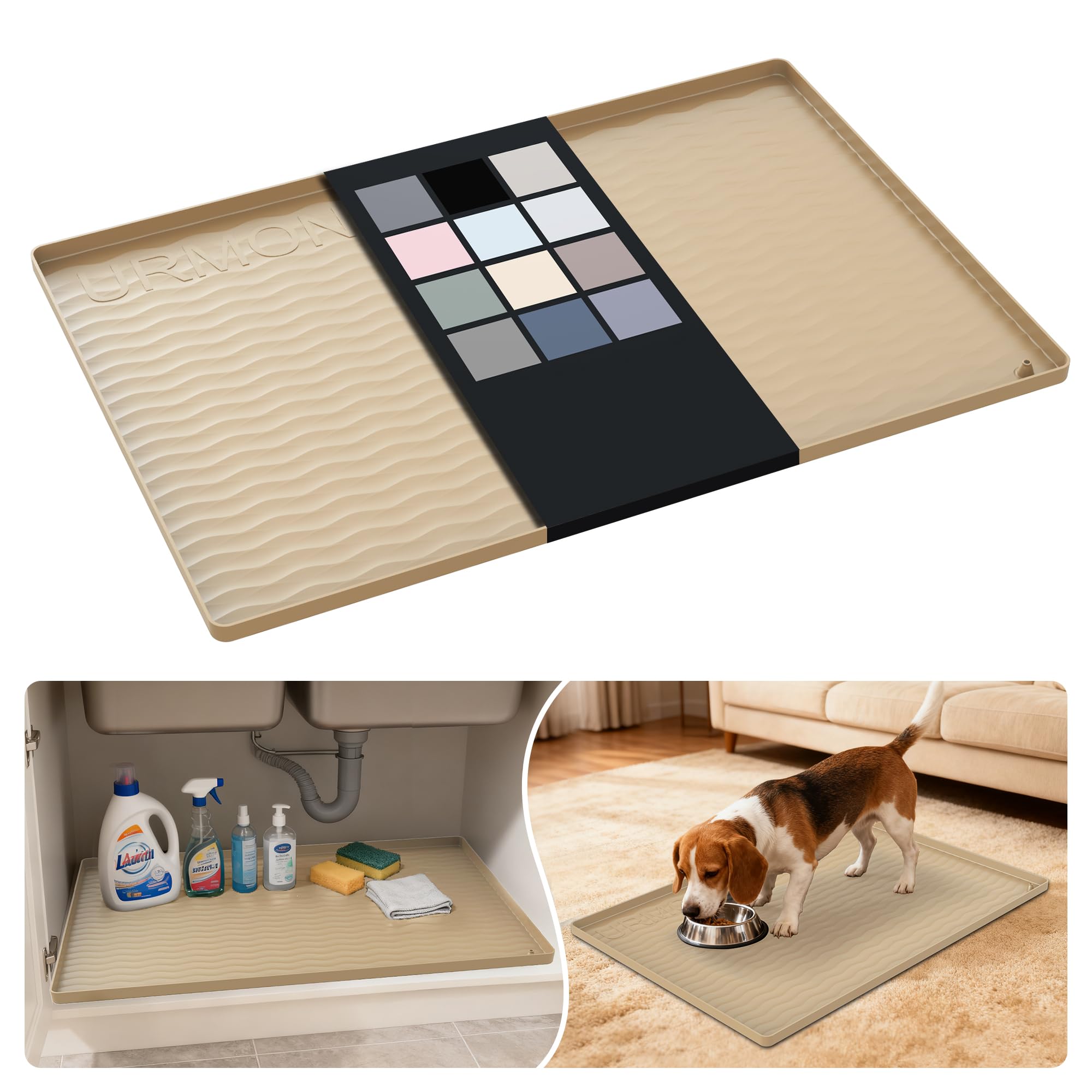 URMONA Waterproof Silicone Under Sink Mat, 28 x 19 in, Flexible Shelf Liner
