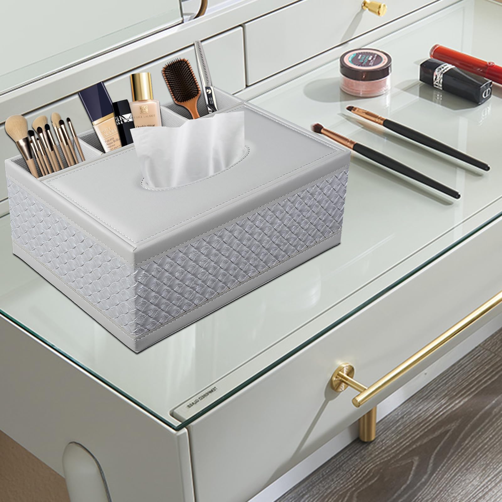 Porta Fazzoletti In Pelle Con Organizer - 3 Scomparti Per Telecomandi, Nero - Foto 9