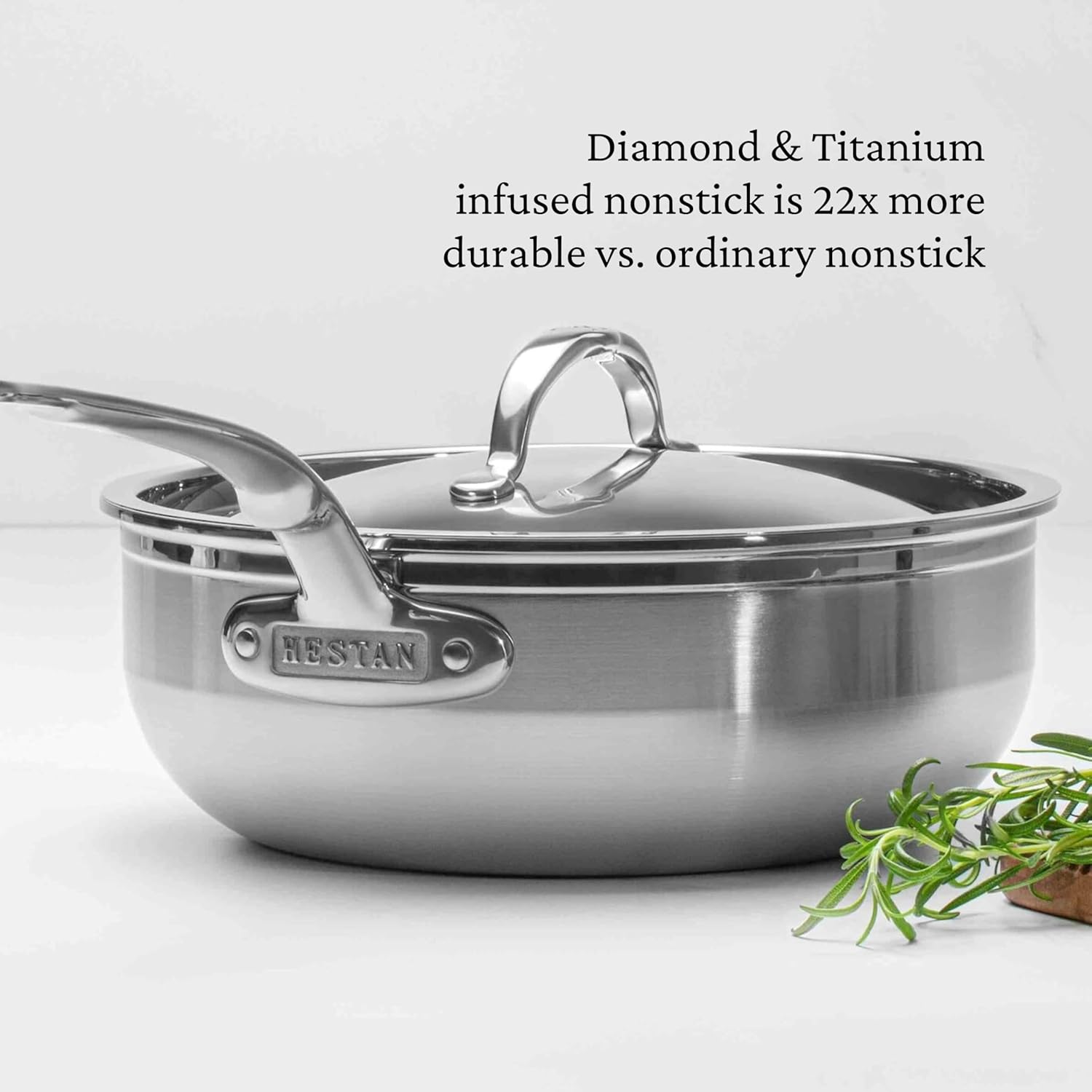 Hestan ProBond Forged TITUM - Professional Clad Stainless Steel, Nonstick, Covered Essential Pan, 3.5 Quart, Induction Compatible, Made without PFOAs