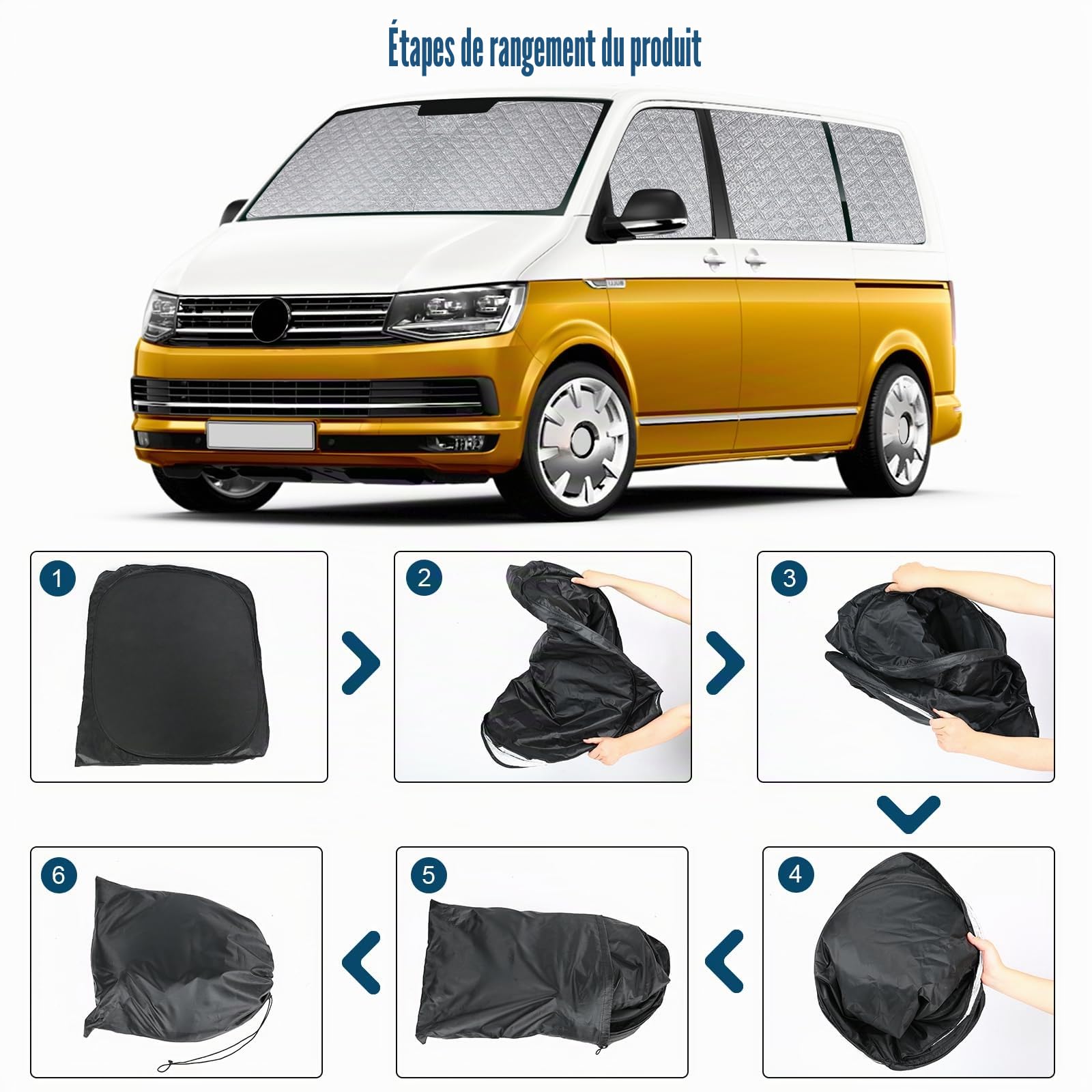 Pare-Soleil Compatible avec VW T6, Lot de 8 Pliables Protection de Pare-Brise pour Intérieur de Voiture, Bloquer 99% des Rayons UV et Garder Votre Véhicule au Frais