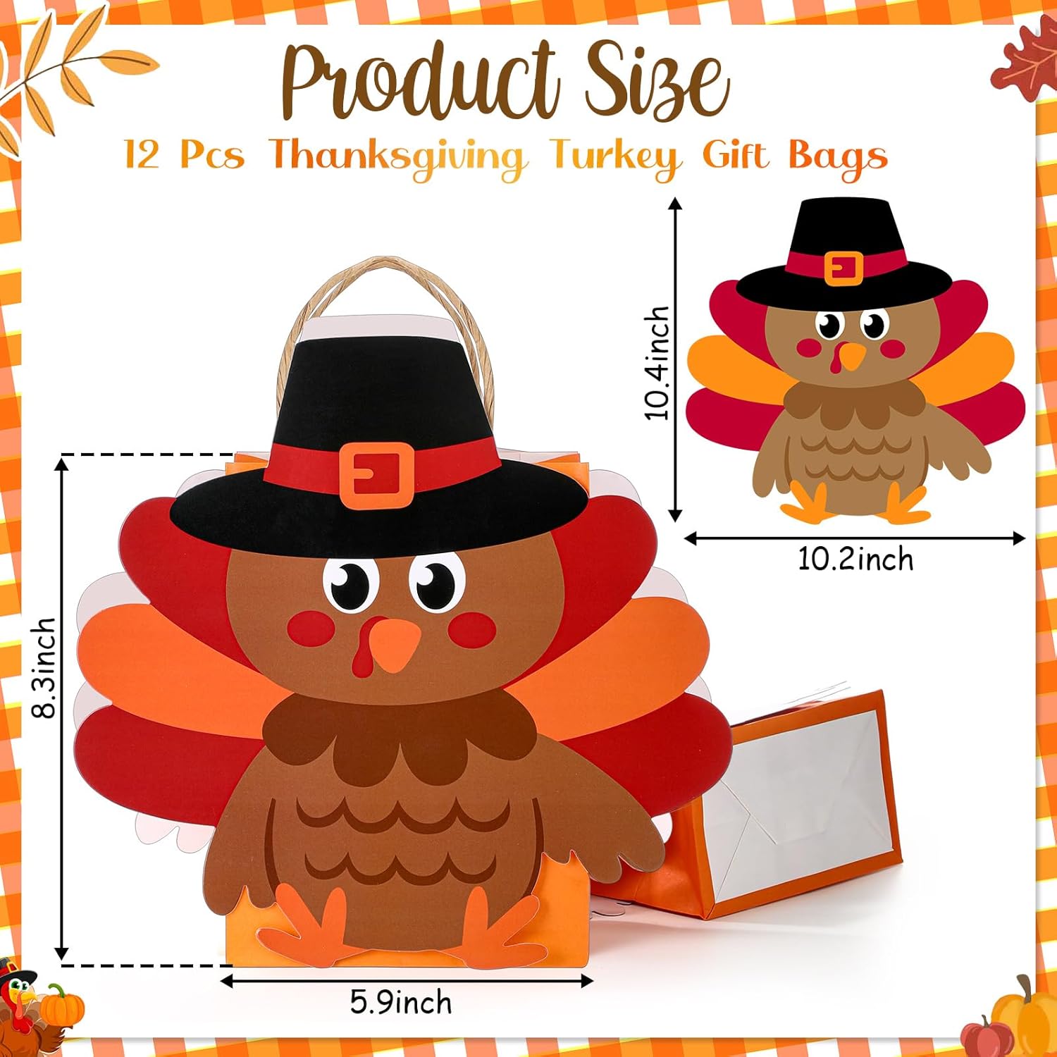 ForraFun 12 Pcs Thanksgiving Turkey Gift Bags Bulk Funny 3D Shape Turkey Thanksgiving Bags with Handles for Fall Party Favors Supplies Autumn Decorations Treats Goodies Friendsgiving Gifts Exchange - Image 2