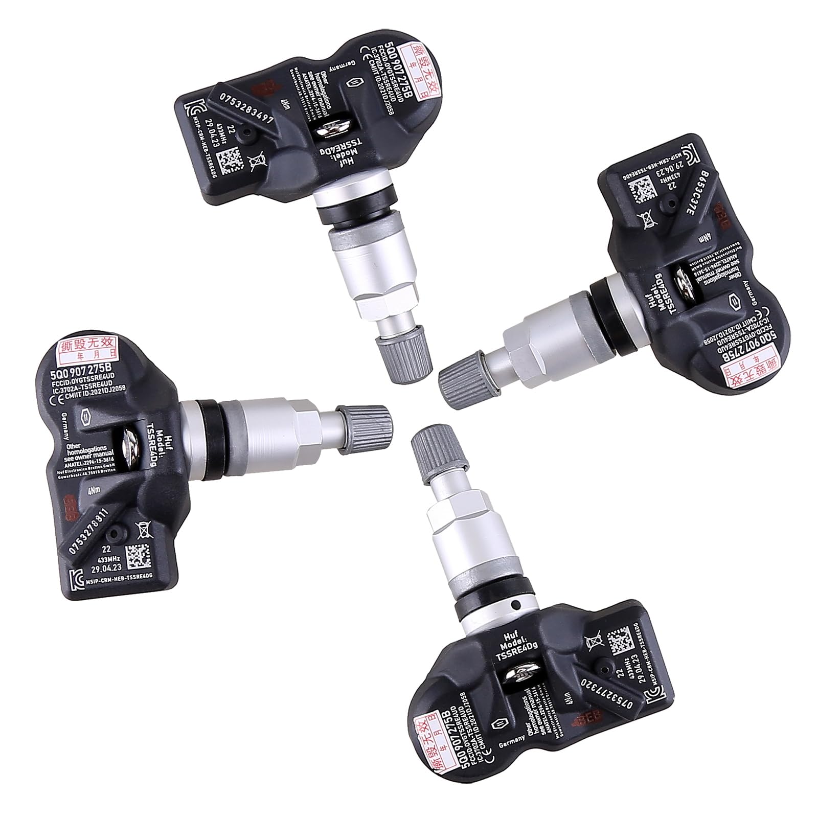 4 sensores de presión de neumáticos 5Q0907275B RDKS para A3 A4 A5 A6 A7 Q1 Q2 Q3 Q4 Q5 Q7 Pa-ss-at Pors-che Seat RDKS Sensor TPMS Sensor de presión de neumáticos 5Q0.907.275