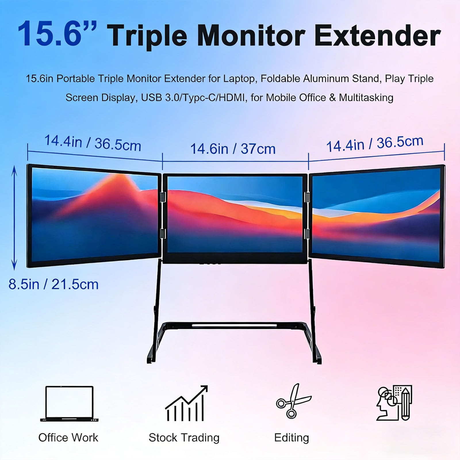 Portátil de Triple Pantalla, Aura Display, Monitor Dual portátil de 15,6 Pulgadas, diseño Delgado y Ligero, multipantalla para Viajes de Negocios.