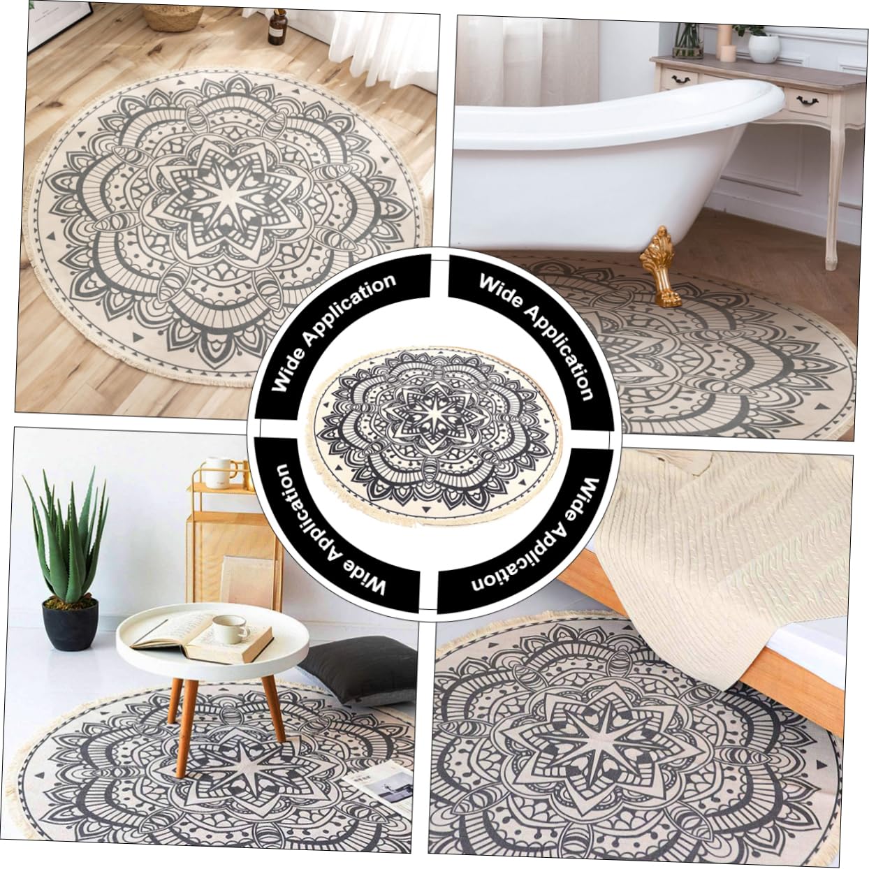 ORFOFE Runder Quasten Boho Teppich Polyester Baumwolle