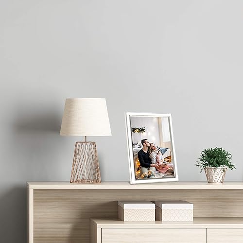 Miniatura 10 de MIMOSA MOMENTS Marco de fotos de boda de metal esmaltado con soporte, pantalla de 8 x 10 pulgadas (plateado y blanco, 8 x 10)