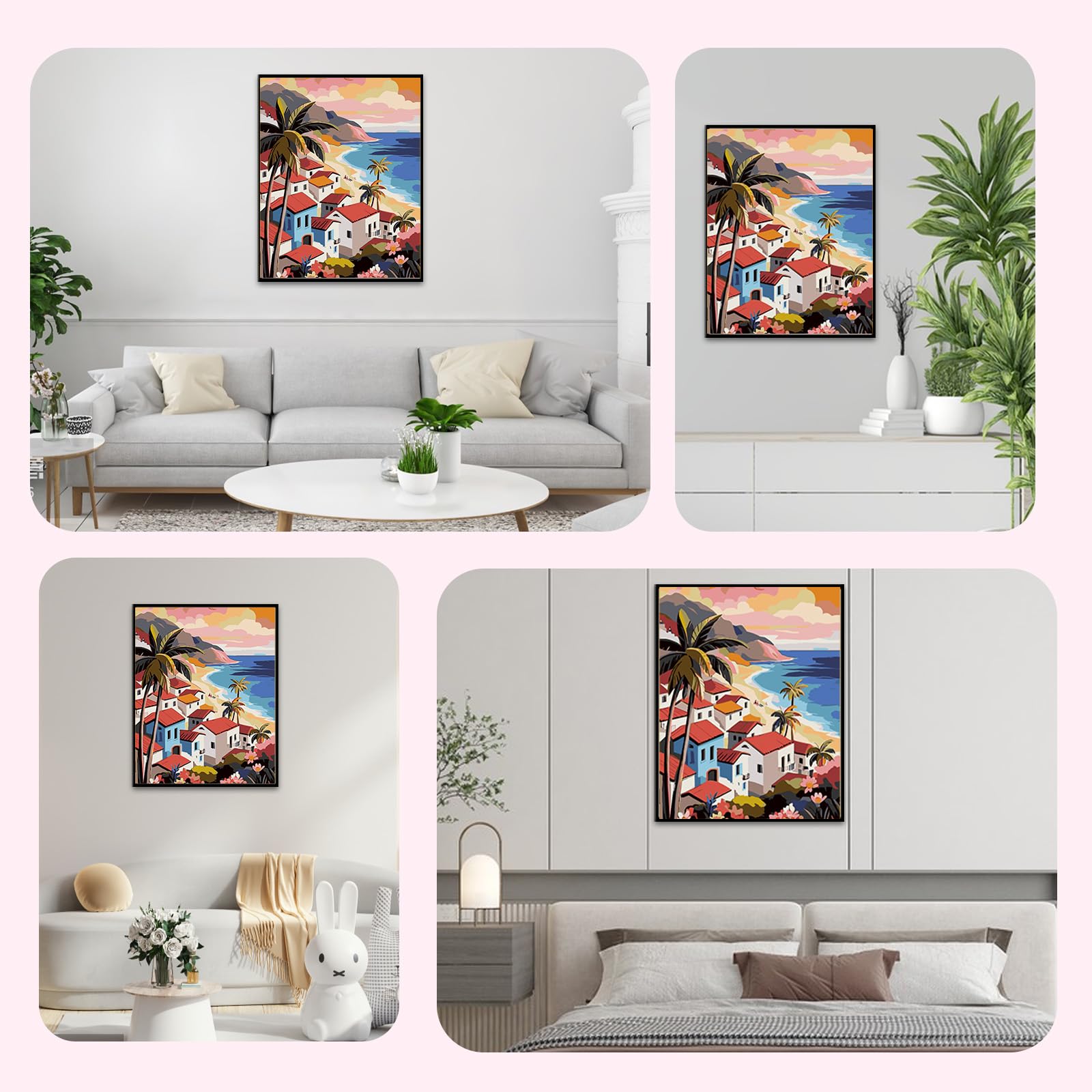 NEWENMO Cielo Rosa Dipingere con i Numeri Kit,Paesaggio Marino Paint by Numbers Adulti,Palma Pittura con i Numeri,Dipingi con i Numeri Adulti,Kit di Pittura a Olio,Decorazione per Casa 40x50cm