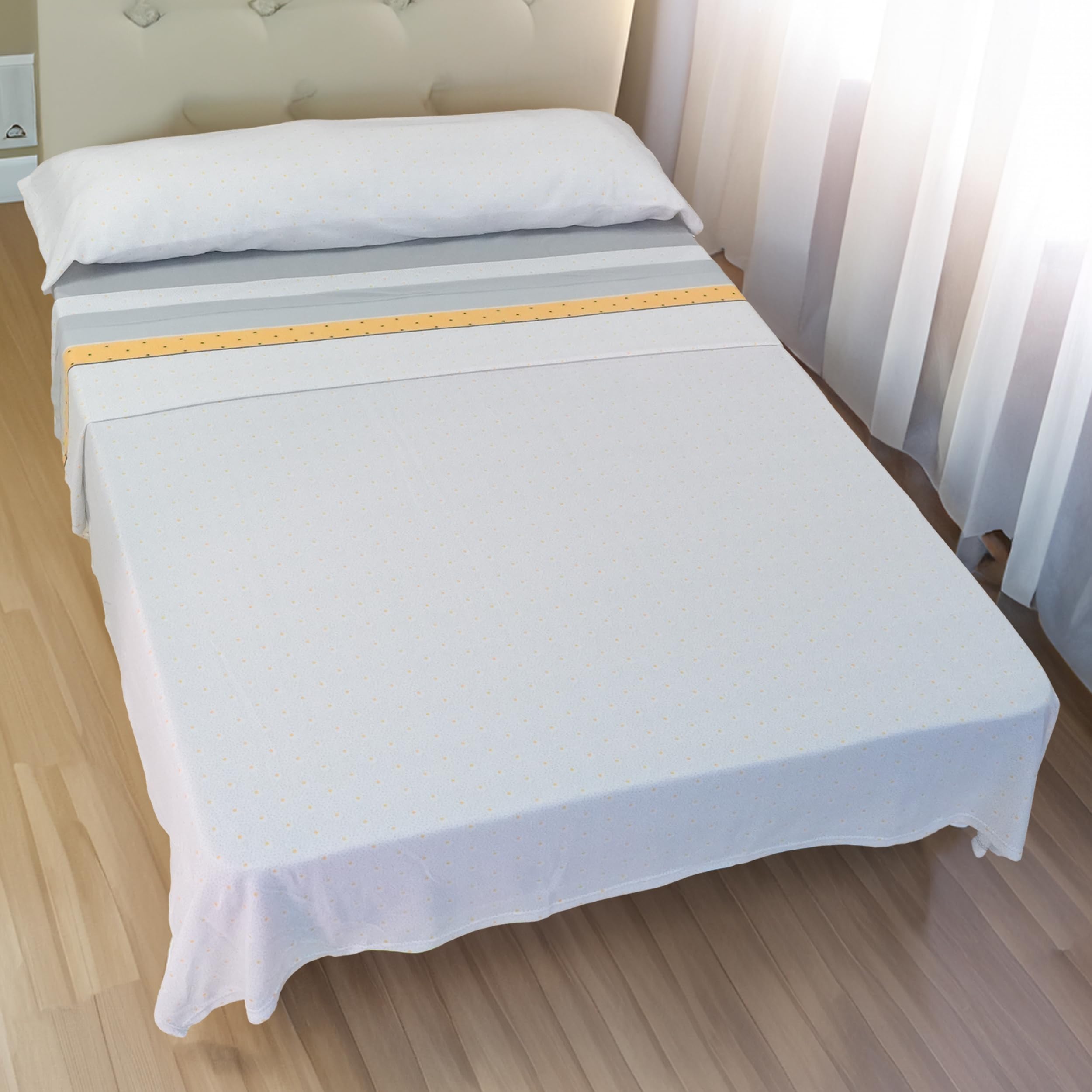 H HANSEL HOME Juego de Sábanas Termicas 3 Piezas Pirineo para Cama de 90x190cm, Sábanas Polares de Invierno Ultra Suave, Incluye Sabana Bajera + Encimera + Funda de Almohada - Puntos Amarillo