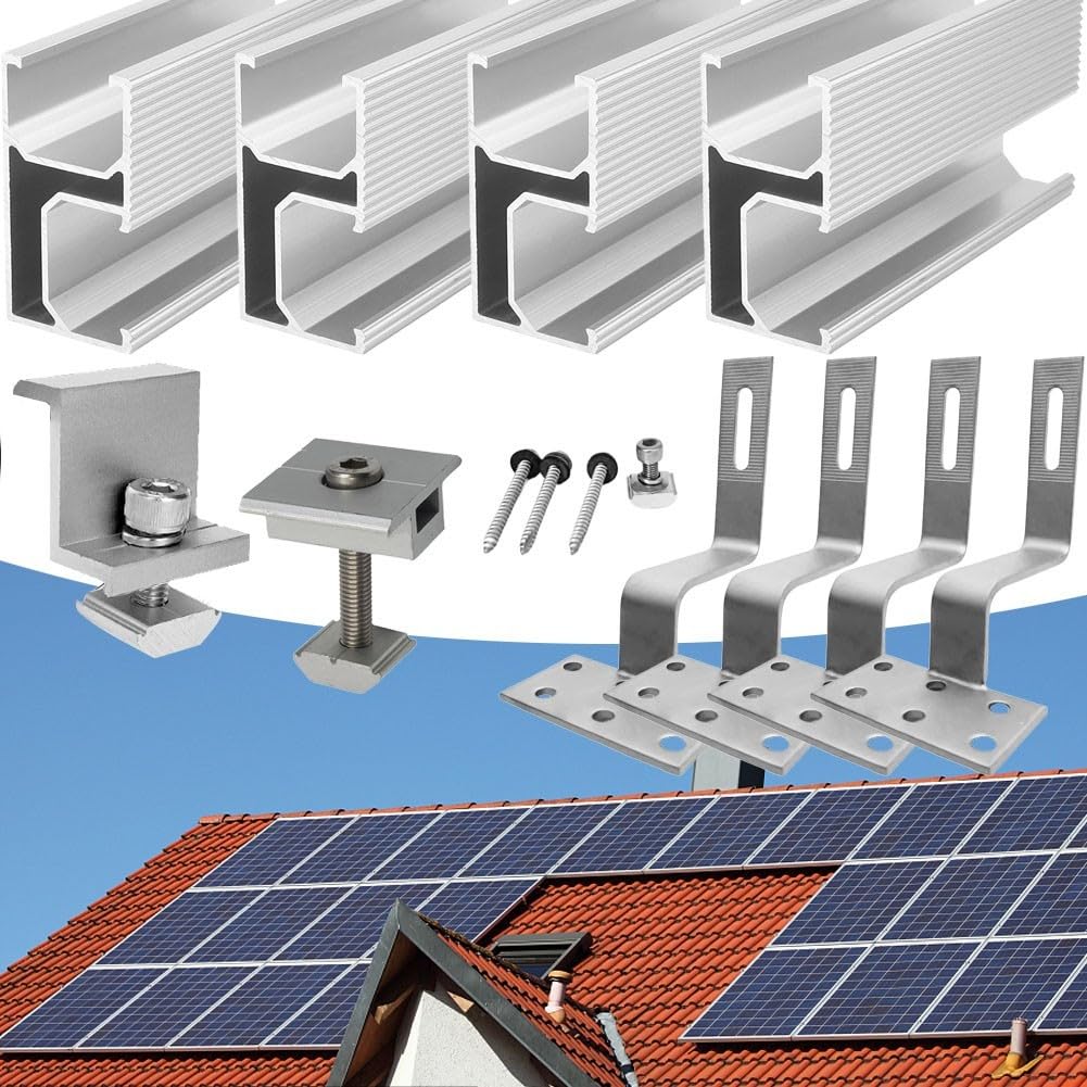 Besttoolifes Sistema di montaggio per pannelli solari fotovoltaici per tetti in mattoni, compatibile con moduli telaio da 30 mm e 35 mm, include binari, morsetti terminali, morsetti centrali (set 1