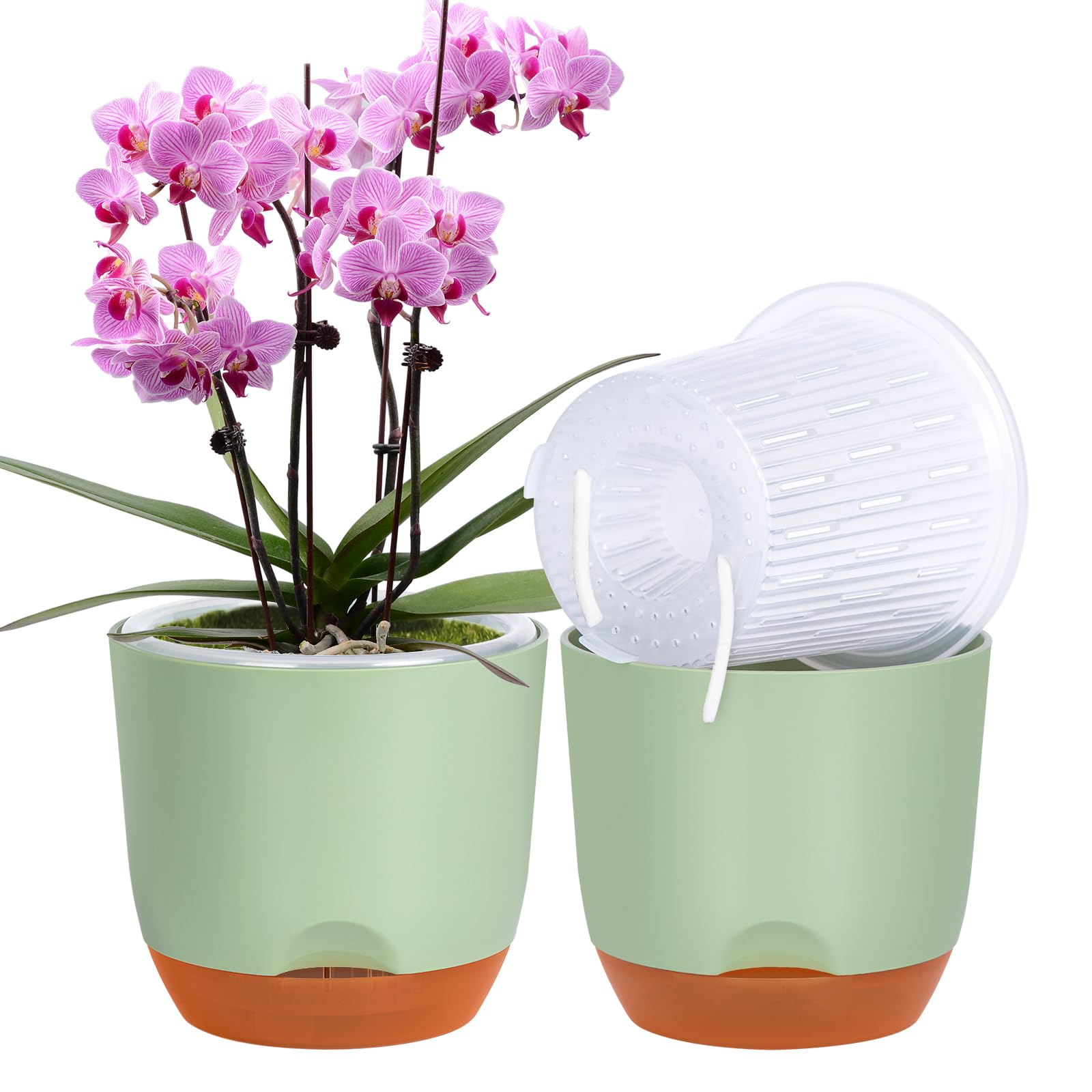 QCQHDU 2 Pack Orchid Pots with Holes for Repotting, Double-Layer and Self Watering Orchid Pot with Good Air Circulation