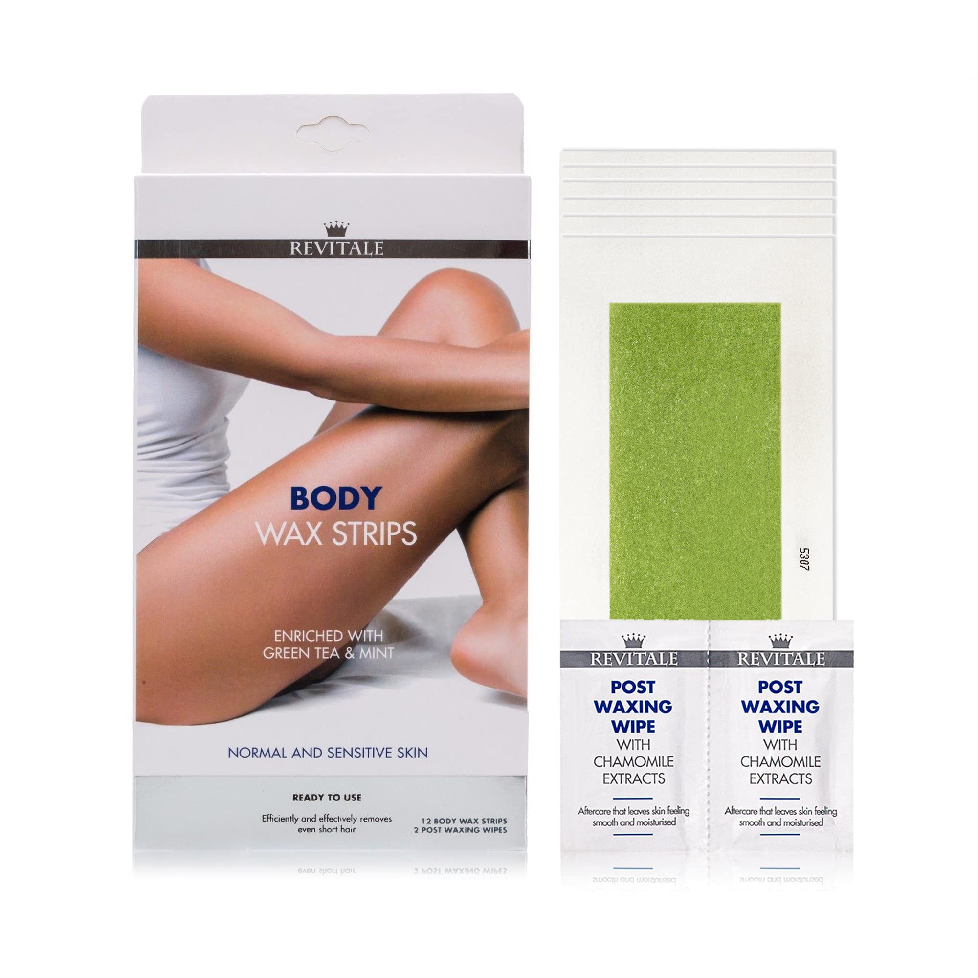 Revitale Body / Leg Removal Wax Strips - Enriched with Green Tea & Mint - for Normal and Sensitive Skin (12 Strips)
