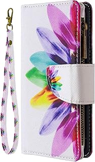 For Oppo A16 / A16S / A54S Wallet Case, Magnetic Handbag Zipper Pocket Shockproof PU Leather Flip Phone Cover TPU Bumper with 9 Card Slots Kickstand Protective Shell Case - Sunflower