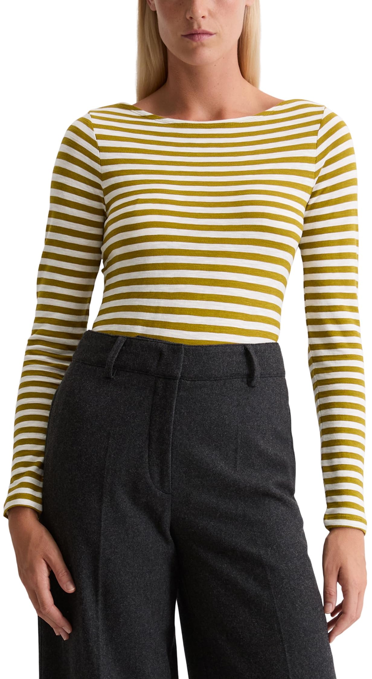 Marc OߴPolo Damen Langarmshirt aus Bio-Baumwolle mit U-Boot-Ausschnitt