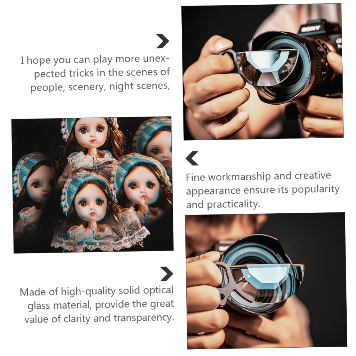 VILLCASE Camera Lens Accessories 79mm Semicircular Prisms 5pcs Set Kaleidoscope Filters for Filmmaking Content Creation