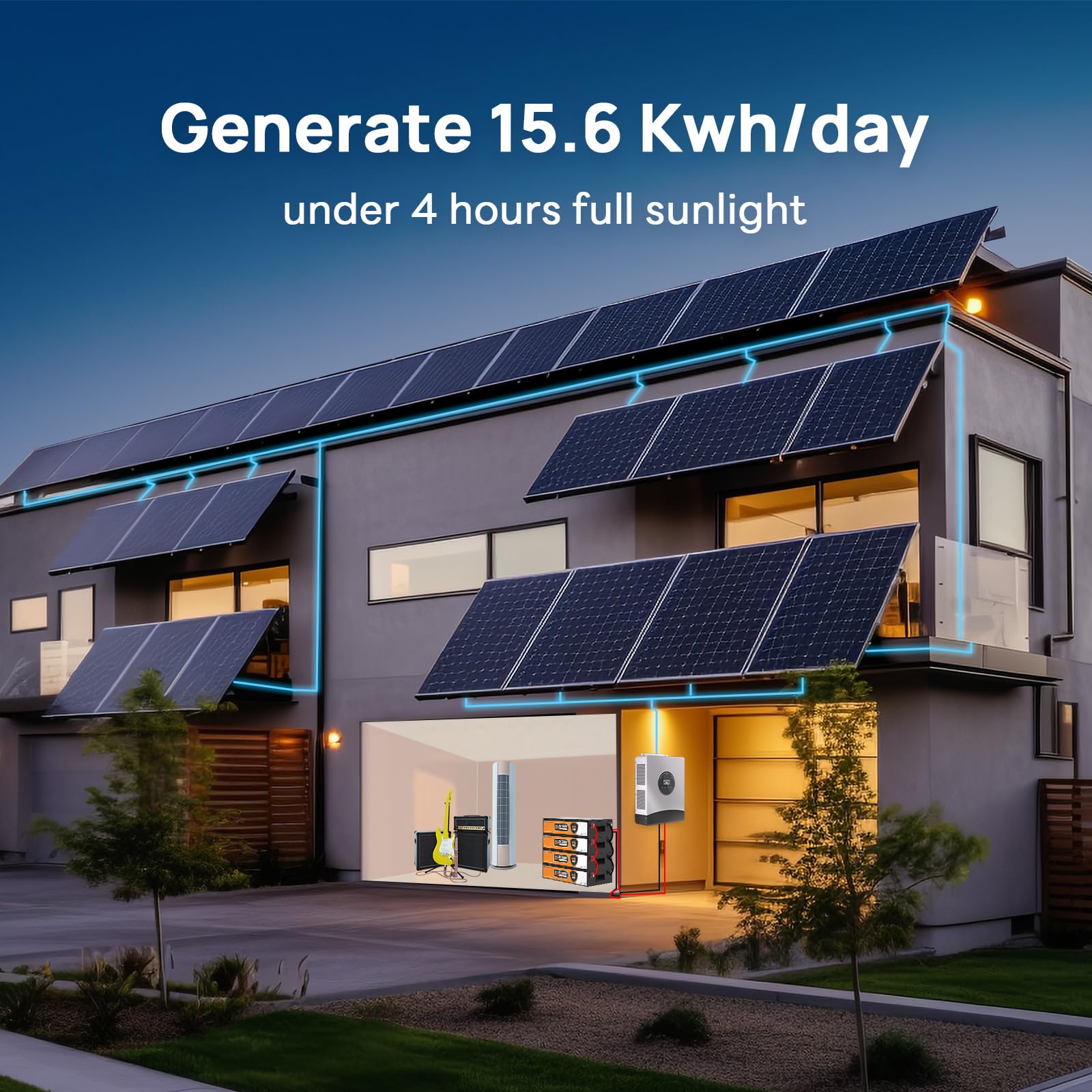 ECO-WORTHY 48V 3900W Solaranlage Komplettset mit LiFePO4,Photovoltaik Komplettanlage für Netzunabhängige: 20 * 195W Solarpanel + 4 * 48V 50Ah LiFePO4 +48V 6000W Hybrid Inverter
