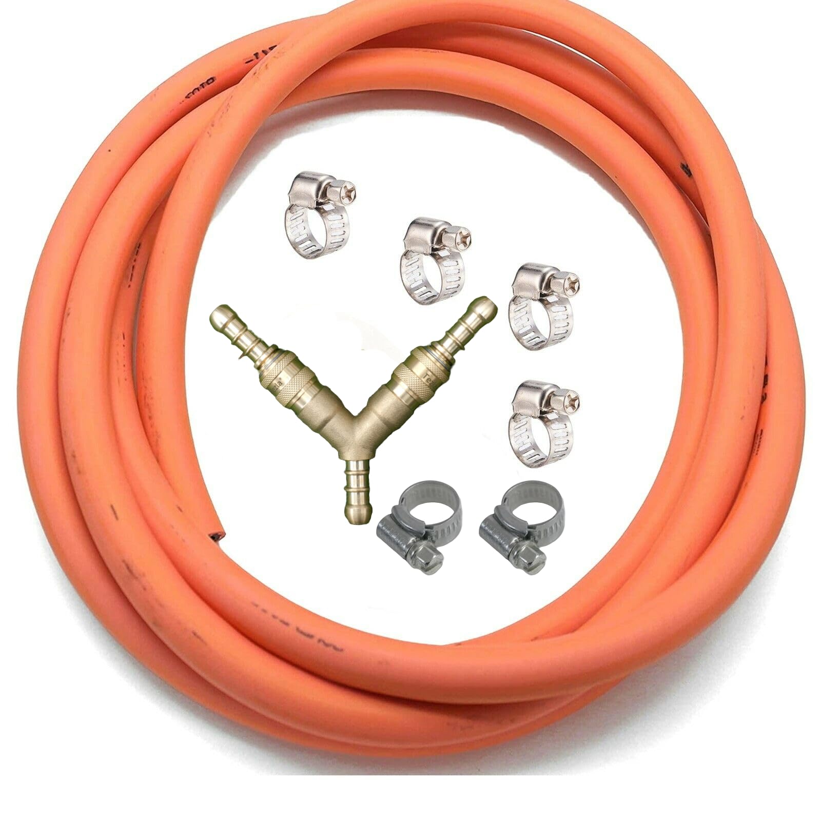 3 Way Quick Release Splitter Coupling Kit with 4m 8mm I/D Gas Pipe & 6 Hose Clips