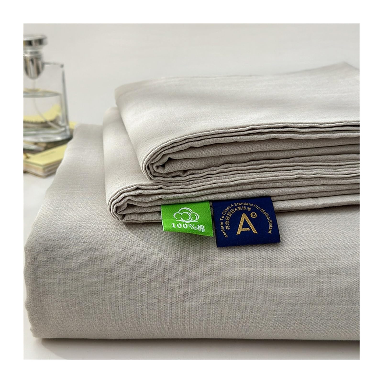 GBHMJU 100% Cotton Double Gauze Flat Sheet A Class Easy Care Top Sheet(Gray A,200x230cm+48x74cm x2)