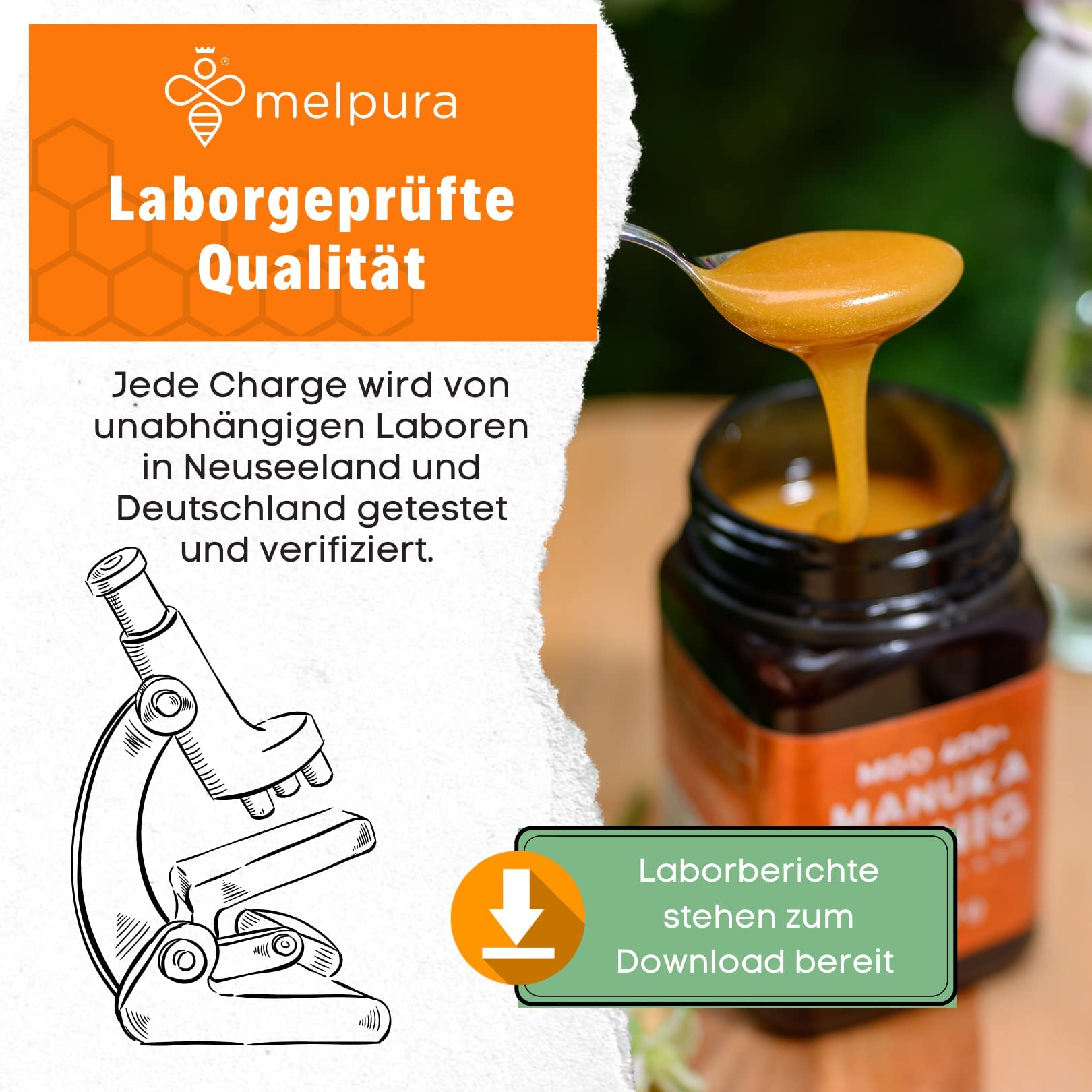 MELPURA Manuka Honig MGO 400+ 500g aus Neuseeland zertifiziert natürlicher Methylglyoxal-Gehalt