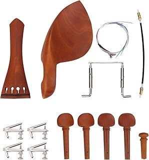 1 conjunto de acessórios para violino 4/4, peças de madeira de jujuba para violino, acessórios para instrumentos de corda, pinos de afinação para descanso de queixo, afinadores, extremidade traseira de pino (A+corda)