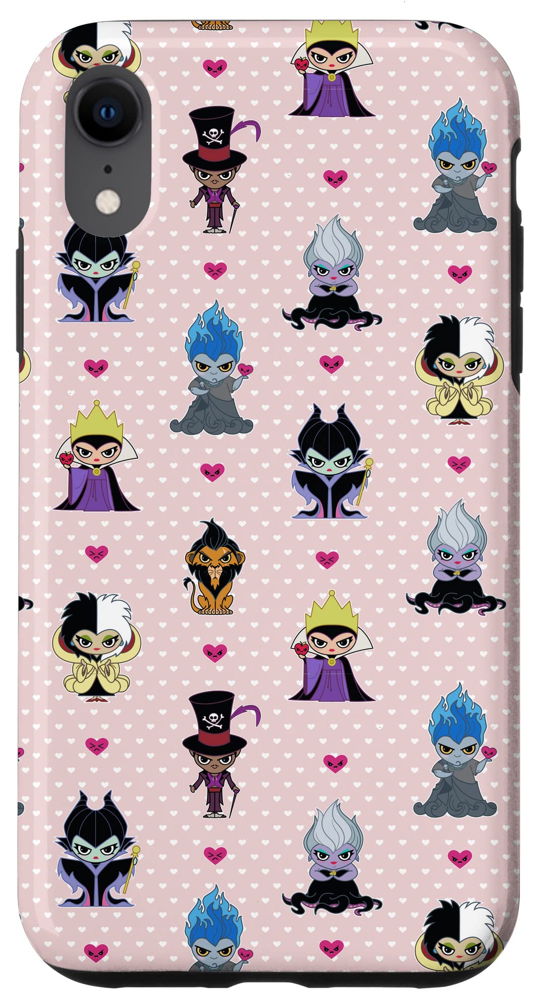 Custodia per iPhone XR Disney Villains Kawaii Chibi Cuori Rosa