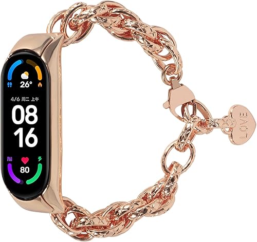 MVRYCE Compatible with Mi Band 7 Band, 5.5"-8.0" Adjustable Band Replacement Stainless Steel Wristband Women Men Barcelet Strap for Mi Band 7 (L04)