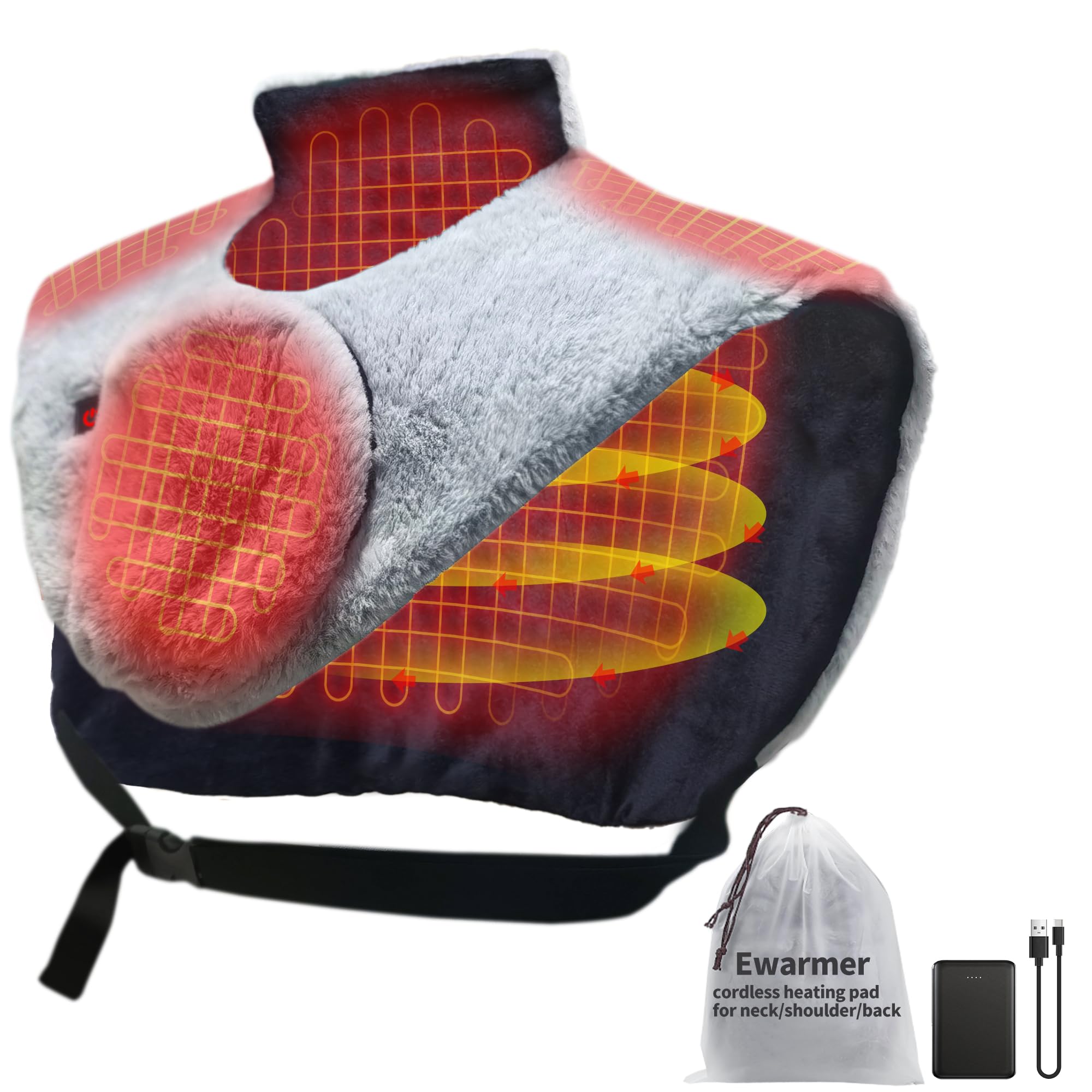 Ewarmer Rechargeable Electric Heating Pad for Neck and Shoulders and Back Pain Relief, 4-8 Hours Heat for Back Cold, Portable for Outdoor & Indoor, Heating pad for Cramps, Warm Compress by Battery