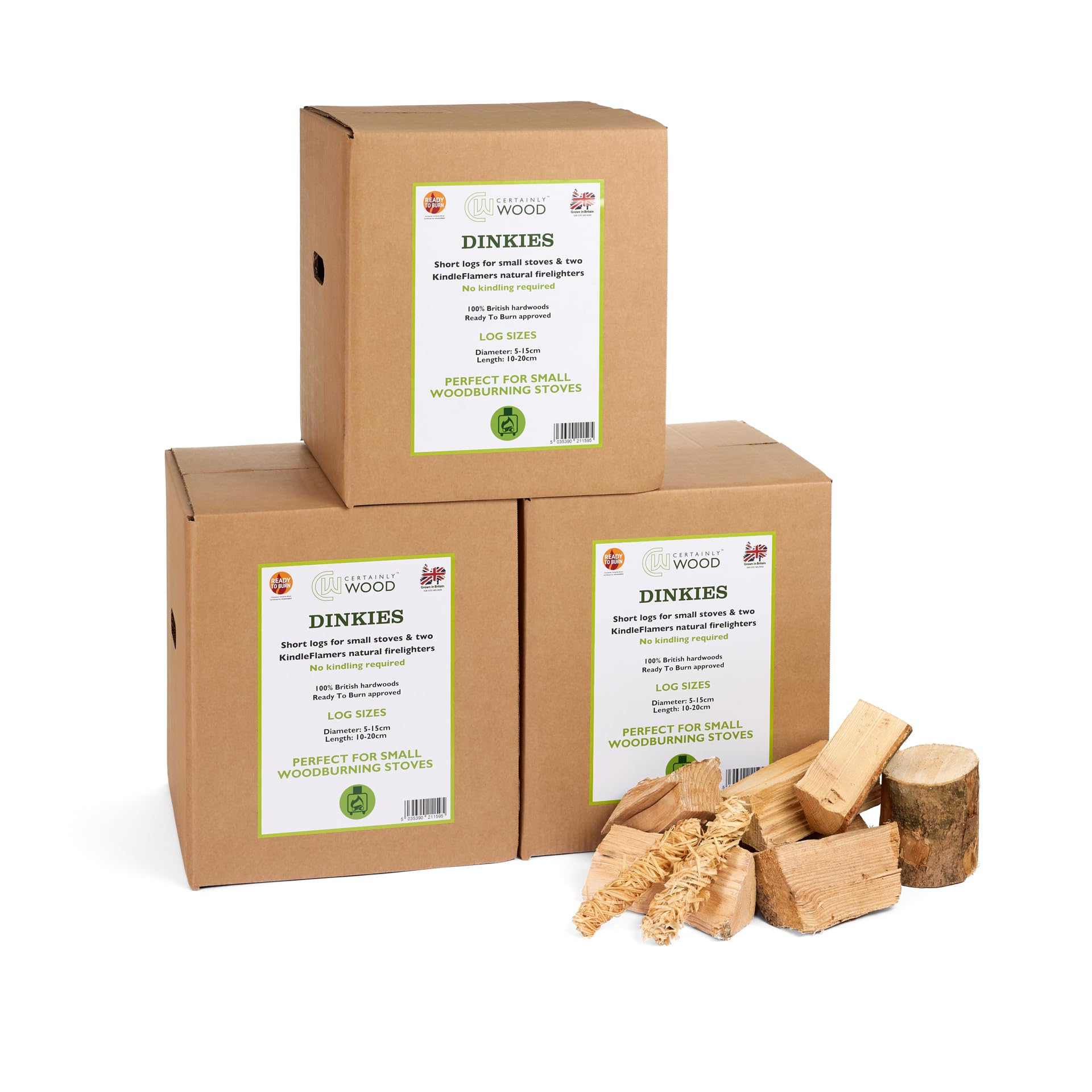 Certainly Wood Dinkies Kiln Dried Firewood Logs with KindleFlamers – Short Logs for Small Stoves, Fire Pits & Pizza Ovens (3 boxes)