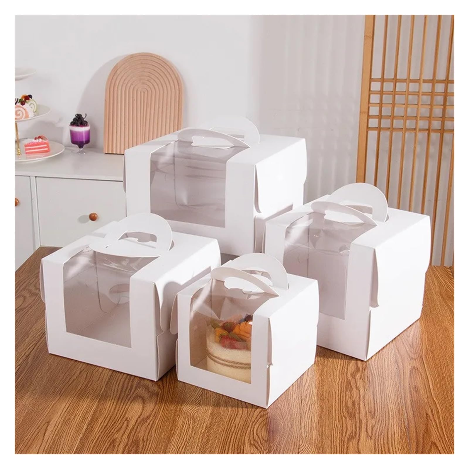 Cajas For Pasteles De 3/4/6/8/10 Pulgadas, Papel Blanco, Ventana Transparente, Suministros Portátiles For Embalaje De Postres Y Pasteles De Cumpleaños, 5 Uds. Para Galletas, Dulces, Pasteles, Cupcakes