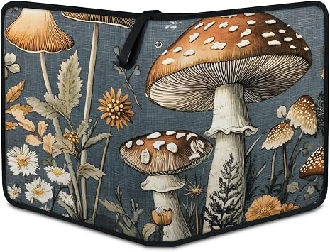 Trading Card Binder Forest Mushrooms 9 Pocket Cards Collection Binder Premium 900 Double Sided Pocket Retro Jungle Card Folder Albums for Sports Game Cards with Sleeves