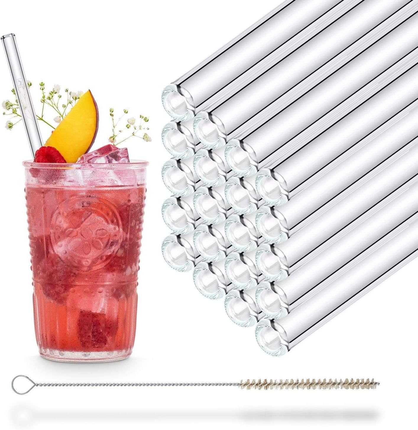 HALM Glass Drinking Straw Set of 20 Includes Cleaning Brush, Glass, transparent, 7.9 inch straight BPA free Made in Germany plastic free