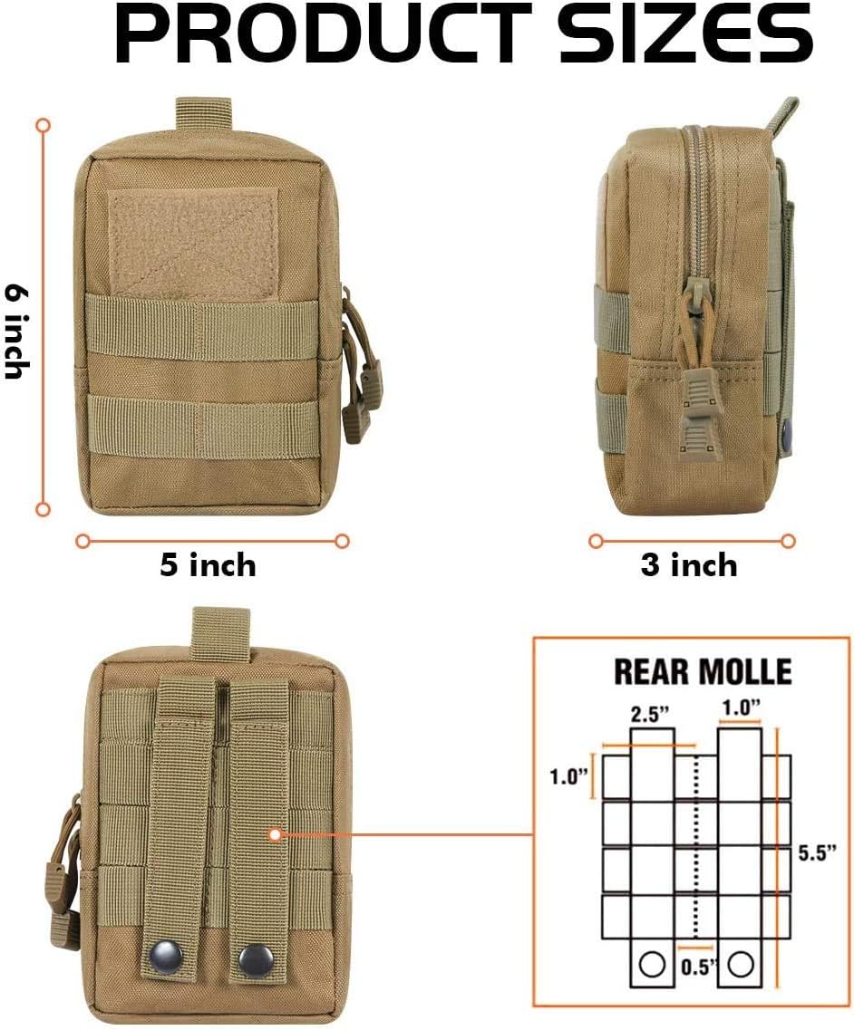 RubRab Molle Tactical Pouch for Belts Vests Backpacks Utility Gear Accessories Attachments Pocket Bag Outdoor Hiking Climbing Pack with Free USA Flag Patch (Regular, Brown Bag) : Sports & Outdoors