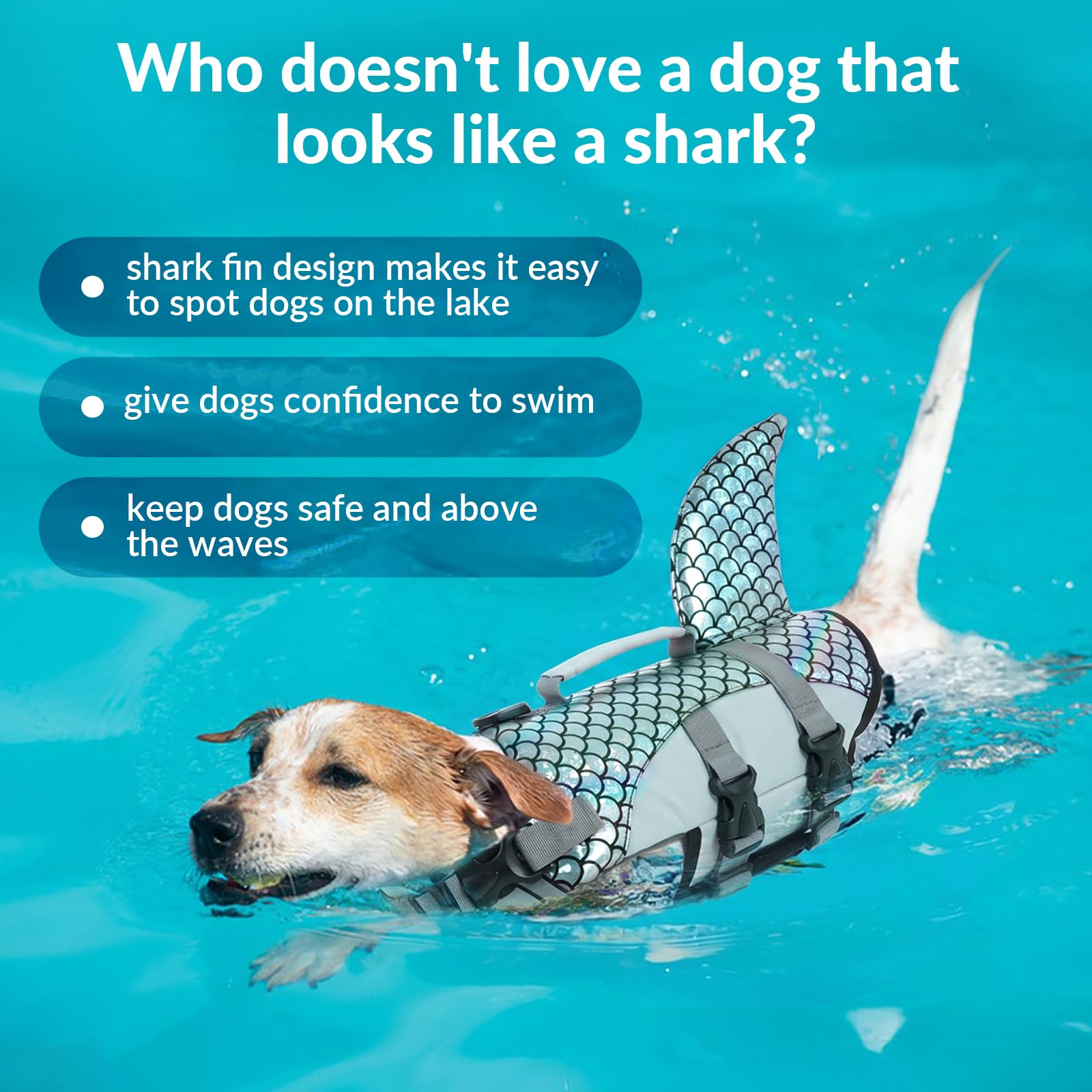 Chaleco Salvavidas Perros Tiburón, Flotador Piscina Perros Chaleco De Seguridad Agua con Asa De Rescate, Protege A Tu Mascota En El Agua Y Reduce La Ingestión O Inhalación De Agua De Mar(Gris, XS)
