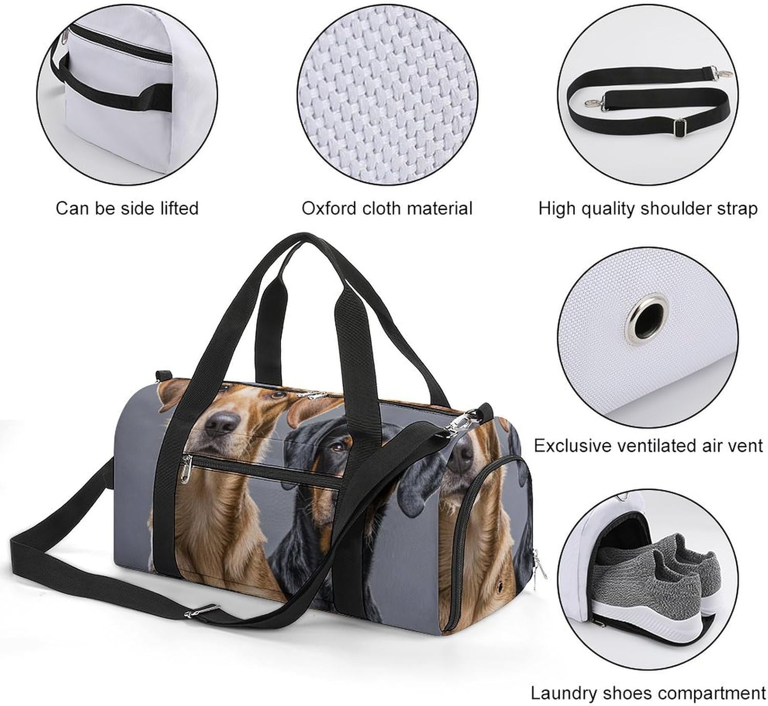 Gym Bag for Men Travel Duffle Bag Two Different Dogs Tote Bag Weekender Duffel Bag Weekender Bag for Sports