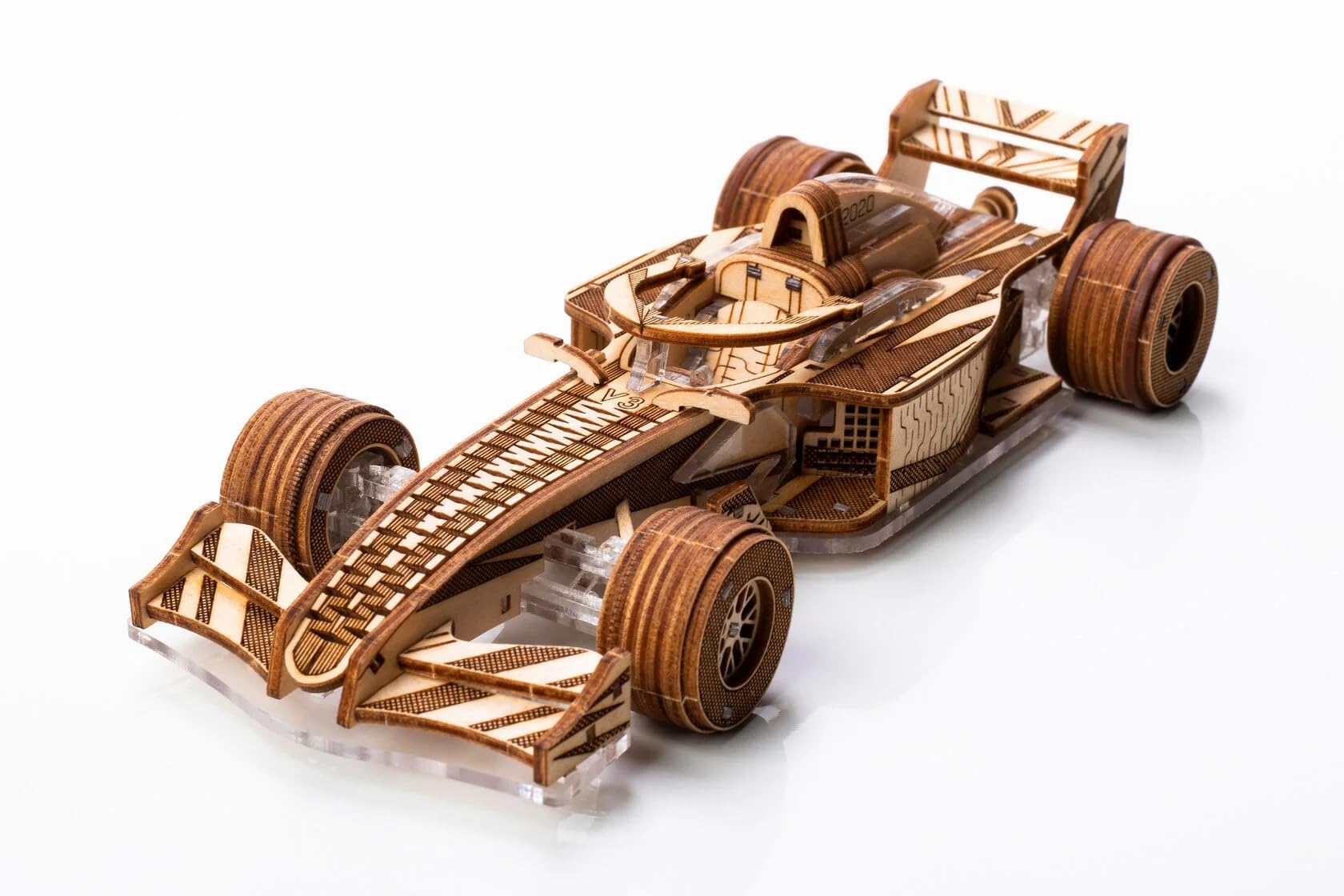 Mechanical Veter Models Wooden and Plastic 3D Puzzle Racer V3 Formula One F1 Racing Car Self-Assembly Set