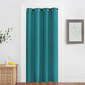 NICETOWN Blackout Doorway Curtain Drape 78 inch Long - Grommet Noise Reducing Thermal Insulated Solid Modern Window Treatments for Bedroom Closet (1 Panel, 52 x 78 Inch, Peacock Teal)