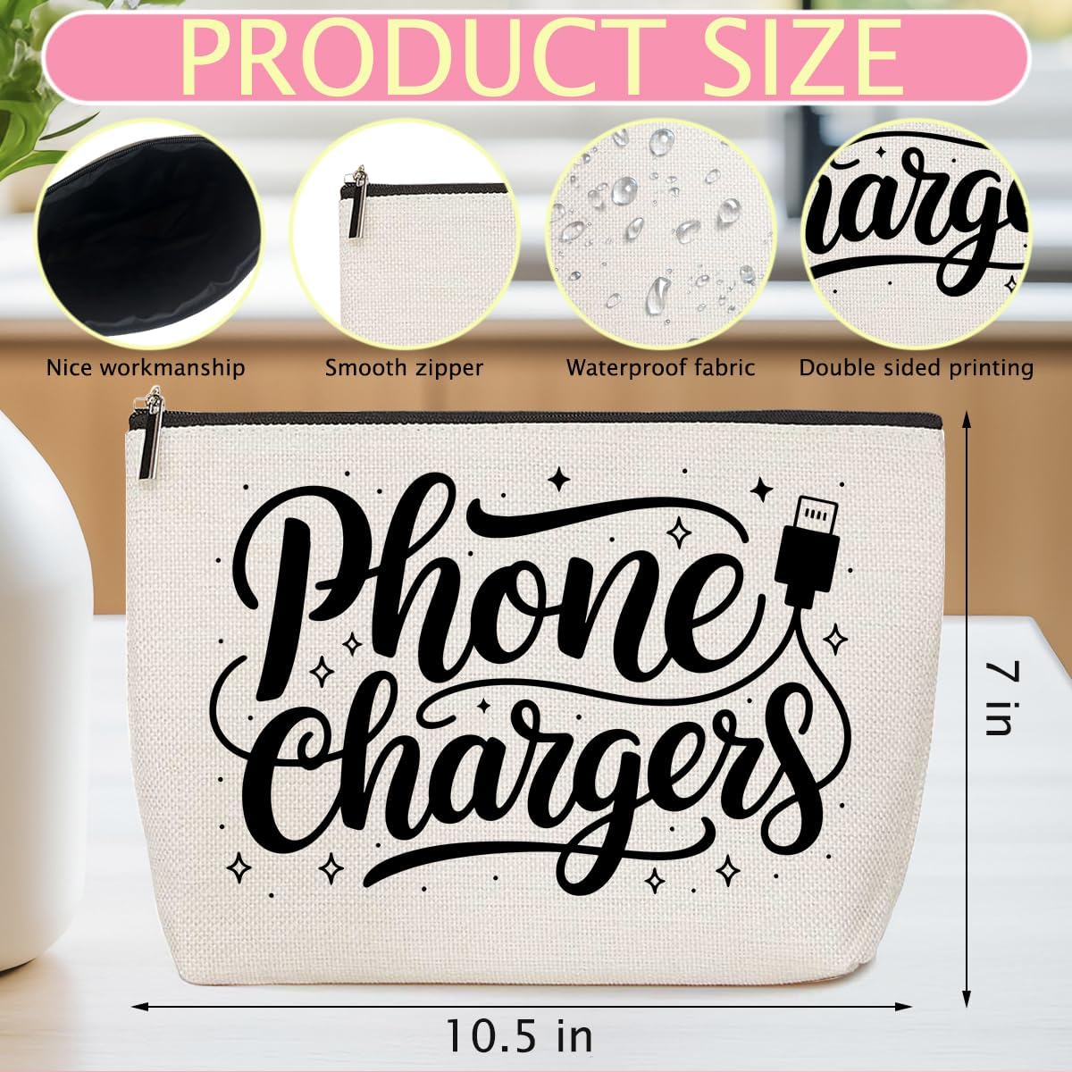 Cable Organizer Makeup Bag, Charger Bag Portable Pouch Purse Travel Essentials Organizer Cosmetic Bags for Women, Roomy Travel Makeup Toiletries Accessories, Christmas Birthday Gifts for Women - Image 2