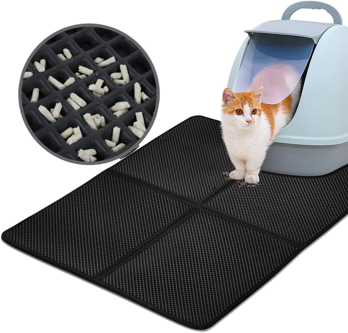 Gresonic Cat Litter Mat Black Trapping for Litter Box, Urine & Waterproof Rhombic Double Layer Anti Tracking Kitty Mats, No Phthalate, Washable Easy Clean (29.5" x 25")