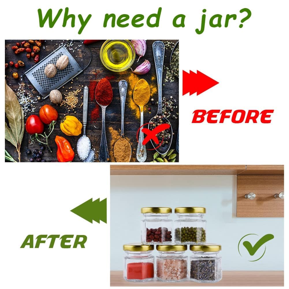 Barattoli In Vetro Esagonali Da 85g Con Coperchio Oro - Confezione Da 24, Per Marmellate, Miele, Spezie - Foto 4